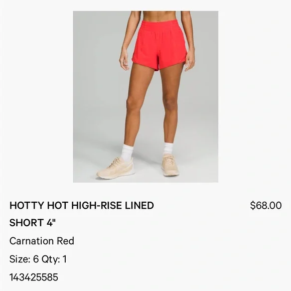 Lululemom Hotty Hot Lined High Rise 4” Carnation Red Shorts - Picture 3 of 6